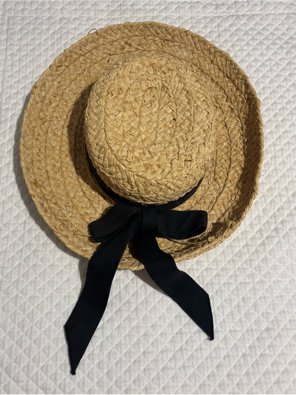 Scala Natural Straw Boater Hat with Black Ribbon Made in Italy.